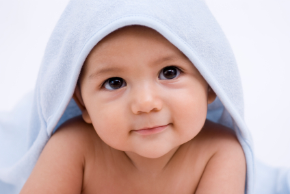 baby in blue towel