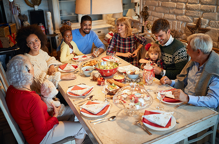 Family gathered around dinner table